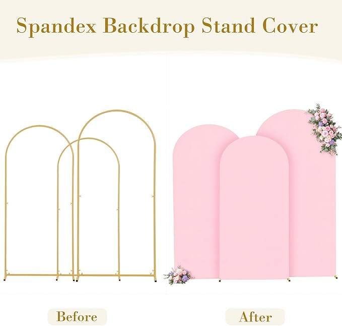 Pink Arch Cover 3 Set - 6FT, 6.6FT, 7.2FT Pink Arch Backdrop Cover Spandex Wedding Arch Stand Covers for Birthday Party Baby Shower Girls Bridal Shower Wedding Banquet Photo Background Decorations