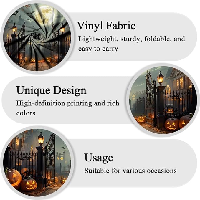 Leowefowa 10x8ft Halloween Backdrop Scary Full Moon Night Pumpkin Lantern Background Horror Bat Dead Tree Fall Leave Halloween Eve Party Banner Decor Photography Supplies Prop