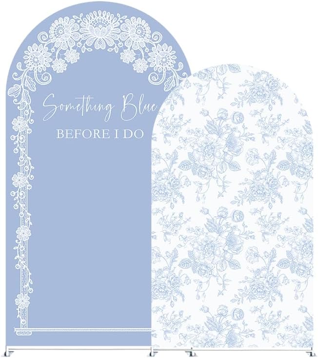 Something Blue Before I Do Arch Backdrop Cover Wedding Bridal Shower Bride to be Toile Party Arch Fabric Cover Blue Bloom Floral Baby Shower Decors (2.6X6ft,4287)