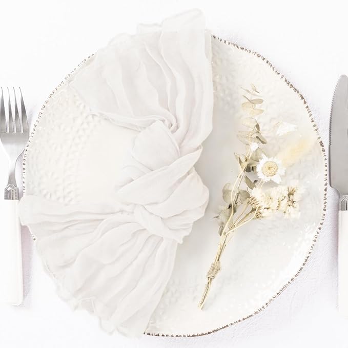 100 Pack Ivory White Cheesecloth Napkins Spring Cloth Napkins Set of 100 Dinner Napkins Bulk 21x21 Inches for Wedding Bridal Shower Baby Shower Valentine's Day