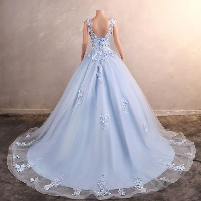 Engerla Women's Beading Sweetheart Ball Gown Tulle Layed Long Quinceanera Dress