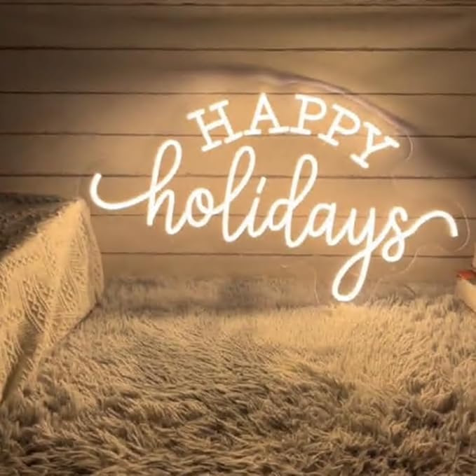 Happy Holidays Neon Sign, Custom Merry Christmas LED Neon Light Home Bar Shop New Year Holidays Festival Party Wall Art Decor Christmas Gift Size:H11 x W20 inches