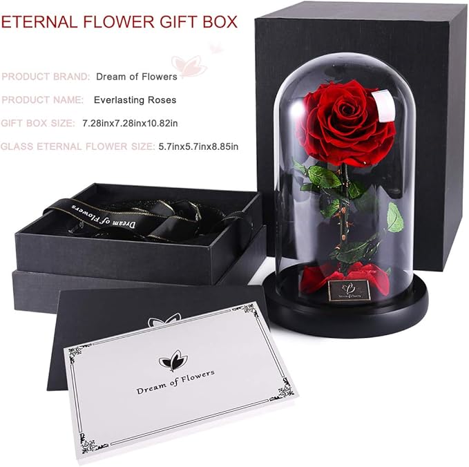 Valentines Day Gifts for Her,Valentines Flowers for Delivery Prime,Beauty and The Beast Rose in Glass Dome,Birthday Gifts for Women Her Mom Wife Girlfriend Grandma on Mother‘s Day Anniversary