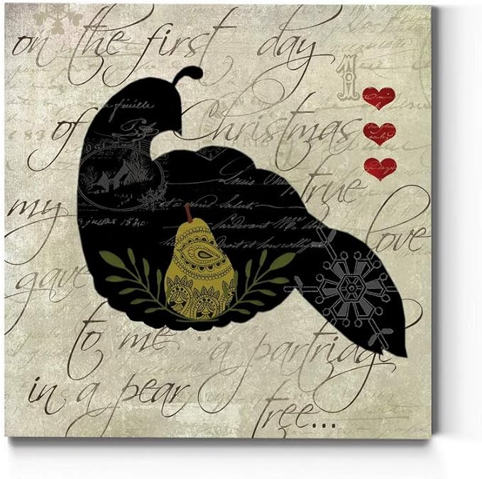 Renditions Gallery Twelve Days of Christmas Wall Art, Partridge in a Pear Tree, Cute Winter Artwork, Holiday Decor, Premium Gallery Wrapped Canvas, Ready to Hang, 40 in H x 40 in W, Made in America