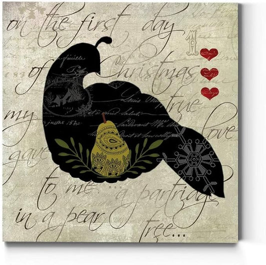 Renditions Gallery Twelve Days of Christmas Wall Art, Partridge in a Pear Tree, Cute Winter Artwork, Holiday Decor, Premium Gallery Wrapped Canvas, Ready to Hang, 16 in H x 16 in W, Made in America