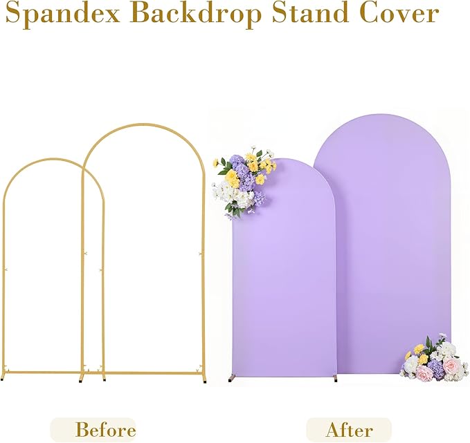 Beige and Lavender Photo Arch Backdrop Cover Set of 2 Spandex 7.2ft and 6ft Arch Covers Stretchy Backdrop Baby Shower Arch Stand Covers for Girls Birthday Party Wedding Banquet Background