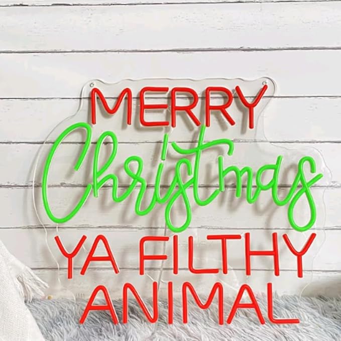 Merry Christmas Ya Filthy Animal Neon Sign Custom Santa Claus LED Neon Light Night Light Wall Home Christmas Gift Store Decoration Xmas Gift Size: 18x15inch