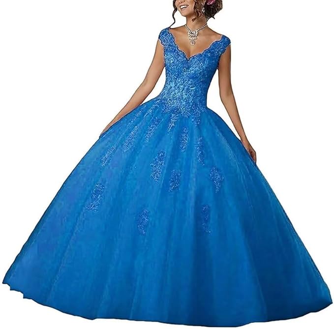 Laces Appliques Long Ball Gown Puffy Tulle Quinceanera Dresses Wedding Dresses with Sleeveless