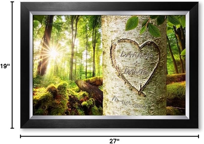 IPIC - Love Evergreen, Personalized Artwork with Names and Date on, Customized Gift for Anniversary,Wedding,Birthday and Holidays.Picture size: 24x16, Framed Size: 27x19