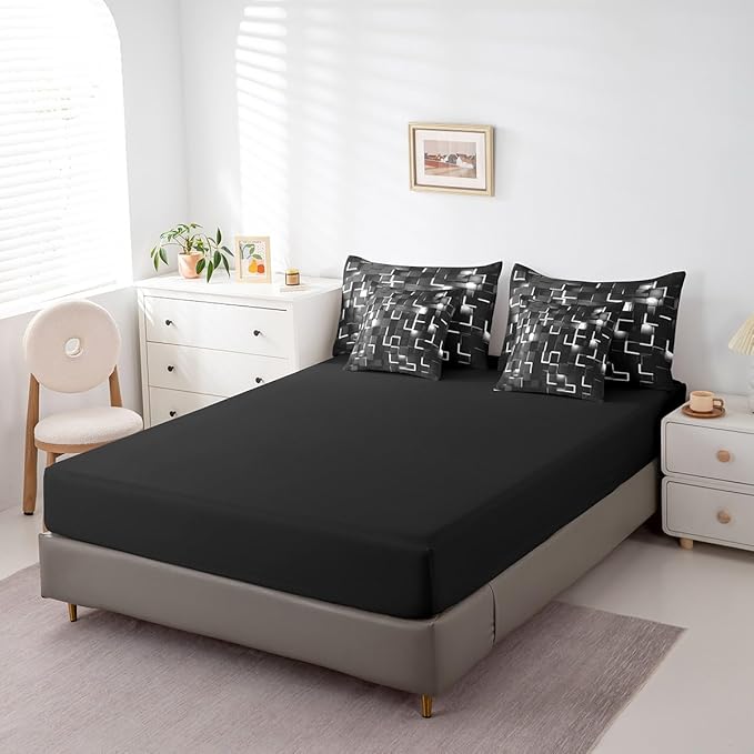 Feelyou Grey and Black Bedding Set Twin Size Light Geometric Comforter Set with Sheets 7 Piece for Kids Boys Decor Bed in a Bag Modern Style Bed Set