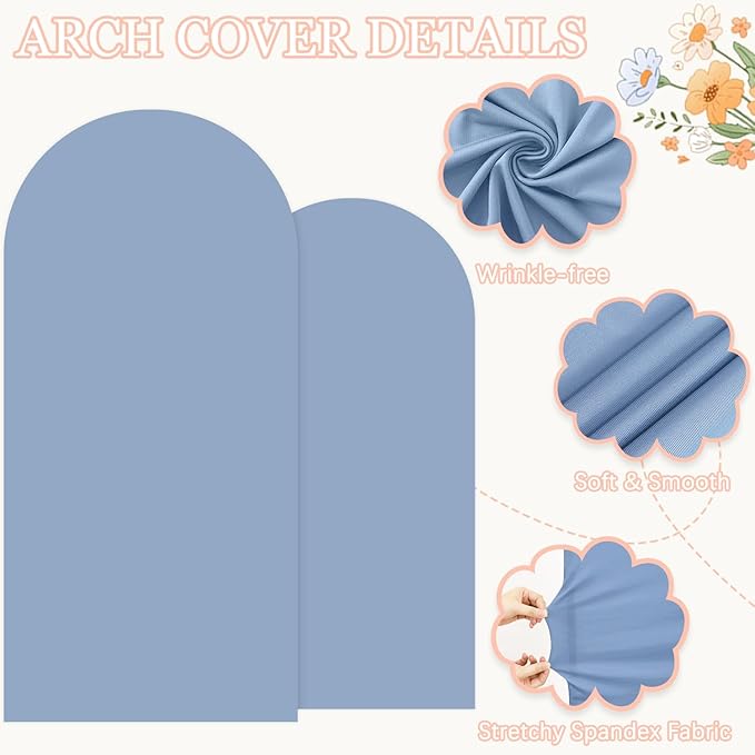 Metal Arch Stand and Cover 7.2FT, 6FT Set of 2 Wedding Arch Stand Backdrop Party Arched Frame with Dusty Blue Arch Cover Arched Backdrop Stands Cover for Birthday Bridal and Baby Shower Ceremony Decor