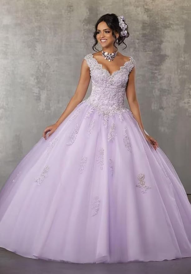 Laces Appliques Long Ball Gown Puffy Tulle Quinceanera Dresses Wedding Dresses with Sleeveless