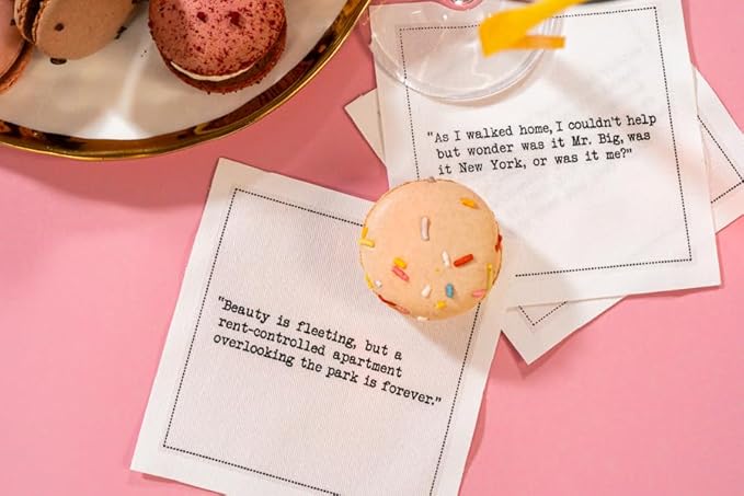 Five Star Funny Carrie Bradshaw Quotes | White Cotton Cocktail Napkins | 50 Luxury Disposable Beverage Napkins with Witty Bar Quotes | Drink Napkins for Parties, Bars, Weddings & Game Nights