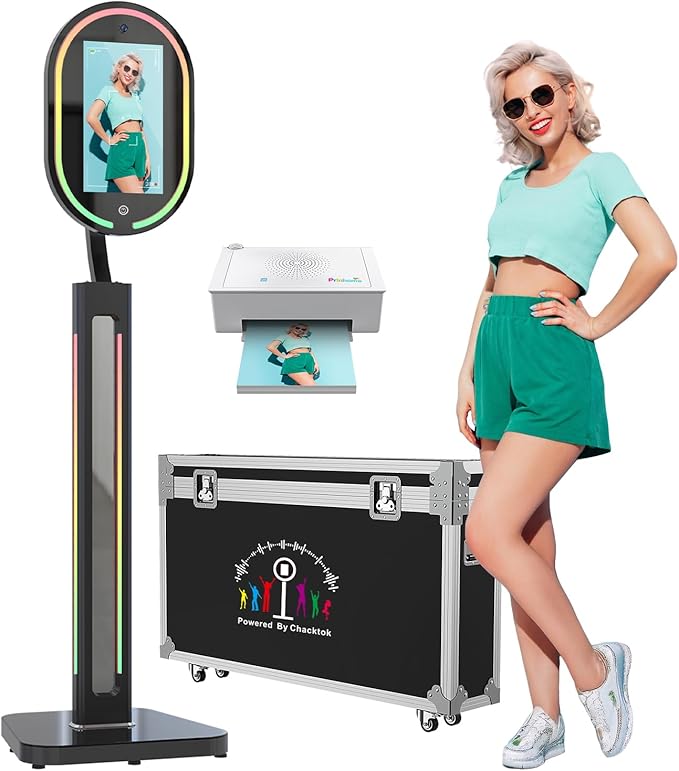 MWE Magic Mirror Photo Booth Touch Screen with Printer and 1200W Pixel 4K HD Camera,RGB Surround Light Music Sync,Mirror Video Booth with Software APP Remote Control (16in+Printer)