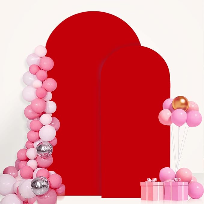 Wedding Arch Covers Set of 2 Red Arch Cover 6FT 7.2FT Spandex Arch Cover for Metal Frame Stand Balloon Arched Stand Cover Round Top Arch Covers for Wedding Birthday Party Decorations