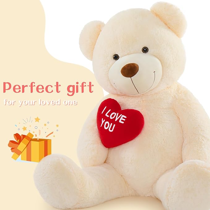 Giant Teddy Bear 52" - Large Stuffed Animal with Heart - I Love You Plush Toys for Kid Christmas Birthday - Valentines Gift for Girlfriend