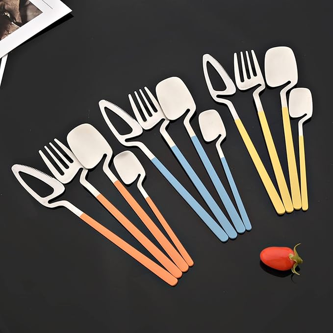 JASHII Silverware Set - 24-Piece Stainless Steel Flatware Set with Satin Finish - Dishwasher Safe - Matte Orange Silver