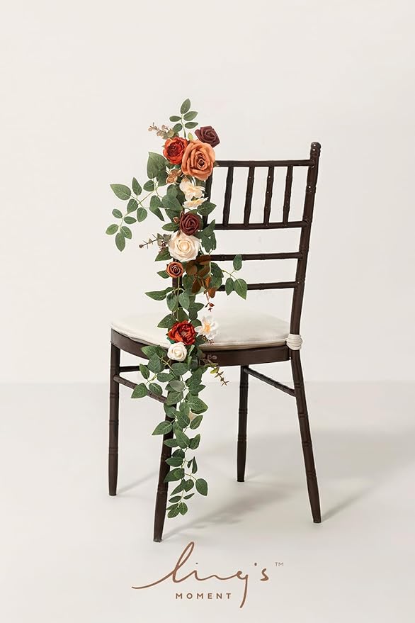 Ling's Moment Fall Wedding 10pcs Chair Decorations Aisle Floral Swag Artificial Pew Flowers Hanging Garlands Orange Terracotta for Ceremony Reception Church Rose Floral Arrangement Party Outdoor Decor