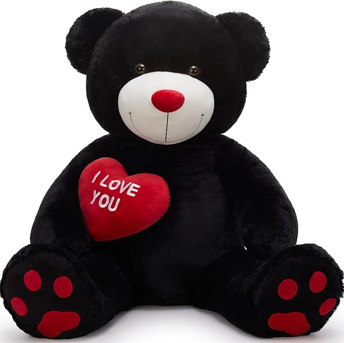 Tezituor Giant Teddy Bear 5 Feet - “I Love You” Red Heart Jumbo Human Size Stuffed Animals for Girlfriend,Boyfriend, Anniversary,Christmas, Valentines, Black