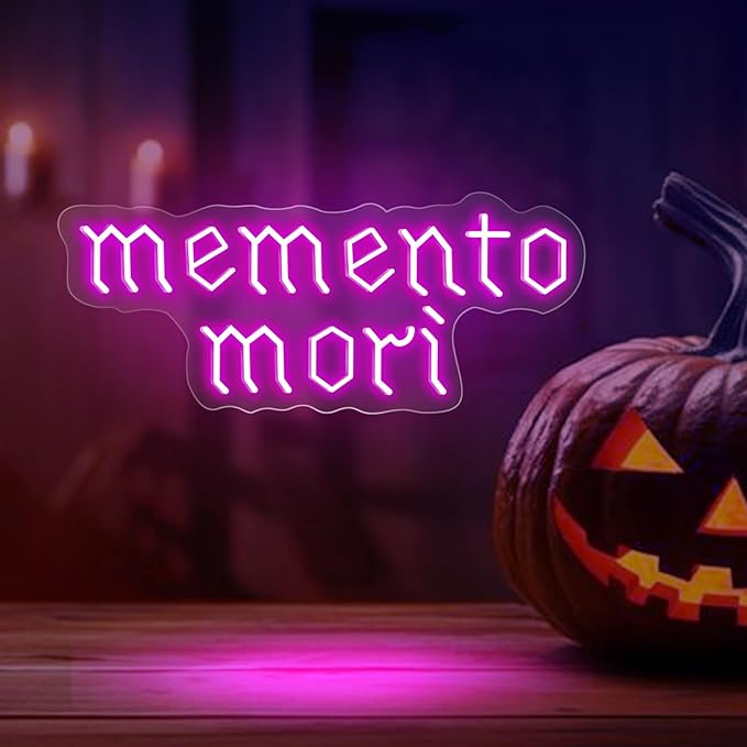 Memento Mori Neon Sign, Purple Stoic Wall Art, Gothic LED Light, Creepy Halloween Decor, Gothic Decoration, Satanic Witch Decor, 16.5"x6.7"