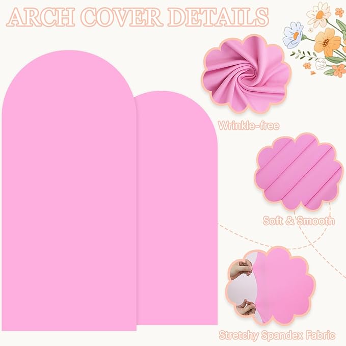 Wedding Arch Backdrop Stand and Pink Arch Covers 7.2 and 6FT Set of 2 Metal Backdrop Stand for Parties with Arched Backdrop Stand Cover for Birthday Theme Party Bridal Baby Shower Decorations