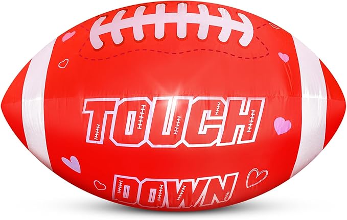 5FT Valentines Day Red Football Inflatable,Large Outdoor Blow Up Football Yard Decoration with Built-in LED Light for Football Lover Player Valentine Wedding House Living Room Garden Lawn Party Decor