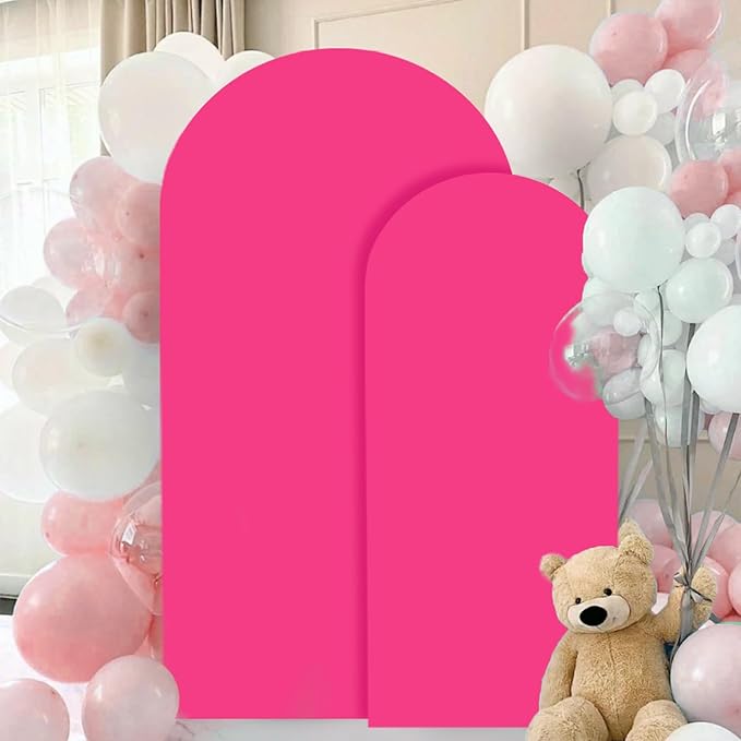 Set of 2 Wedding Arch Cover 6FT 7.2FT Hot Pink Arched Backdrop Cover Chiara Round Top Arch Covers Backdrop Fabric Spandex Fitted Arch Covers for Arches Stands for Wedding Baby Shower Decor