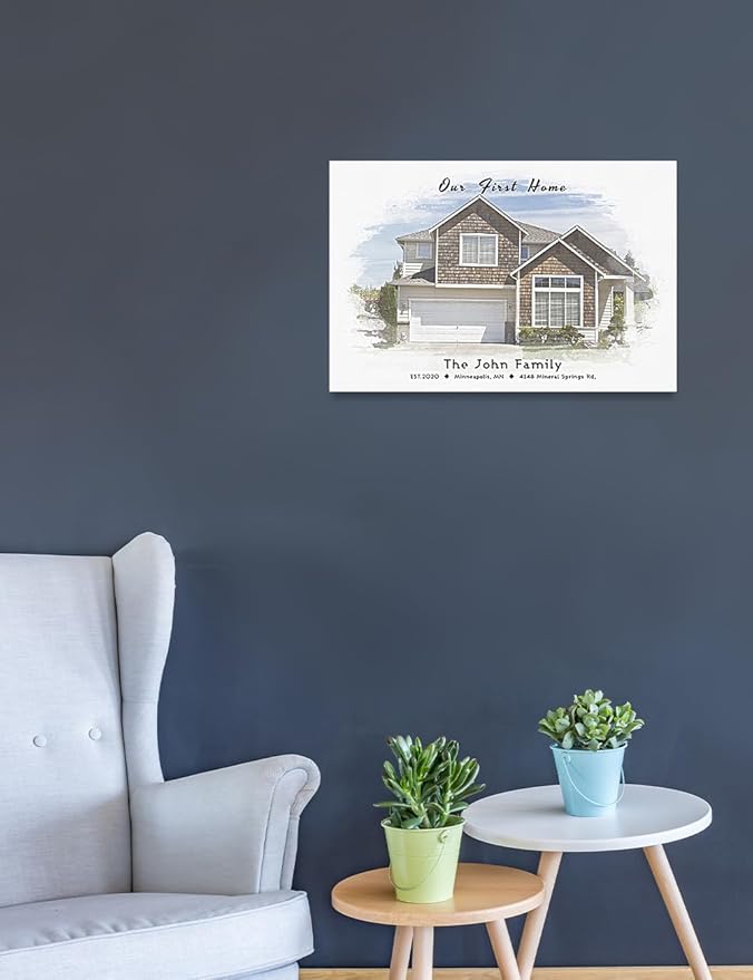 IPIC - Custom Watercolor House Portrait. Watercolor House Painting Personalized Housewarming Gift Custom Giclee Print Includes Names and the Special Date. W 18" x H 12" Ready to Hang.