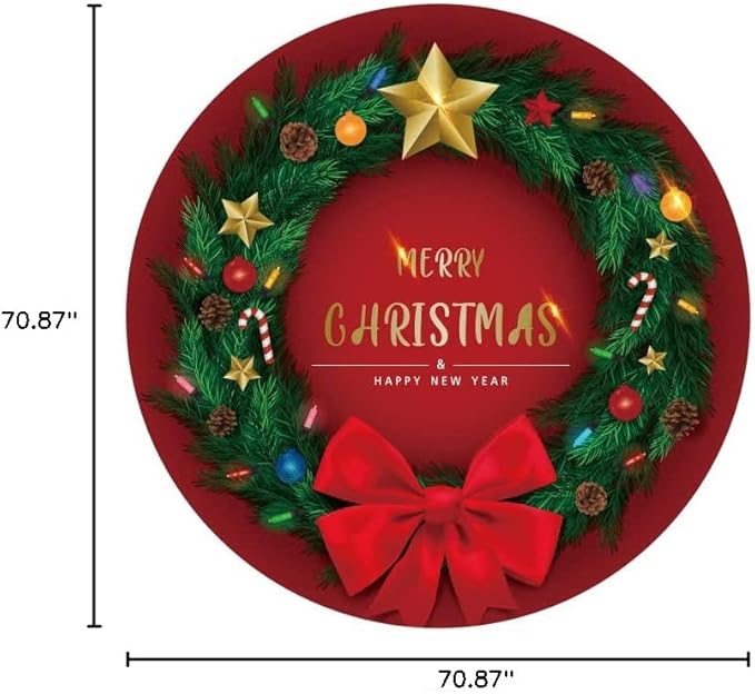 YongFoto 6x6ft Merry Christmas Round Backdrop Cover Green Exquisite Christmas Ring Red Bowknot Circle Background for Photography Happy New Year Eve Party Xmas Santa Party Festival Baby Shower