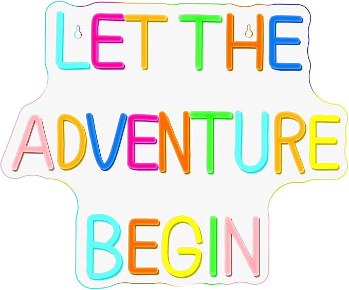 Adventure Neon Sign Colorful RainboW Neon Signs for Wall Decor Dimmable Let's Party Led Sign, Funny Neon Lights for Bedroom Home Club Bar Wedding Engagement Birthday Party Decor