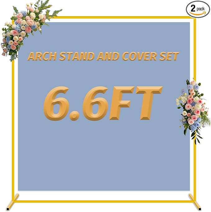 Metal Arch Backdrop Stand and Cover Set 6.6x6.6FT Wedding Backdrop Stand with Dusty Blue Arch Cover Spandex Portable Arched Party Frame Square Covers for Birthday Anniversary Events Photo Booth