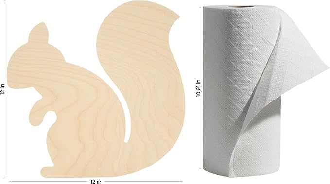 Squirrel Wooden Cutout 12 x 12 inches, 6 Unfinished Birch Wood Animal Cutouts for Autumn Decor and DIY Crafts, by Woodpeckers