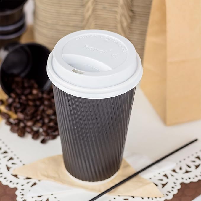 Karat 16oz Ripple Insulated Coffee Hot Cups [500 Count] Black Double Poly Lined Paper Hot Cup - Ideal for Hot Beverages, 90mm (C-KRC516B)
