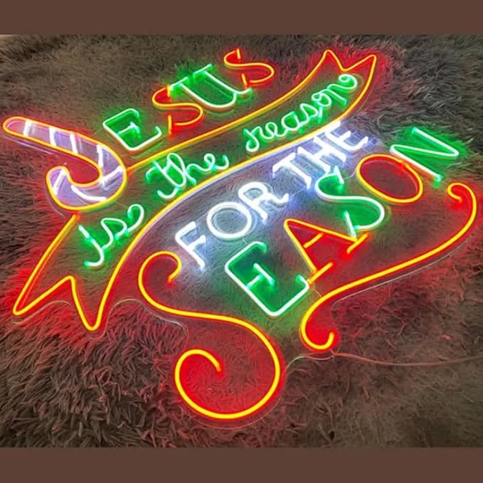 Jesus Is The Reason For The Season Neon Sign, Jesus Christmas Led Sign, Merry Xmas Decor Sign, Merry Christmas Home Decor Size:23inches