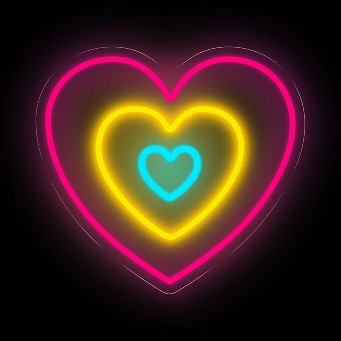 Heart Neon Sign for Wall Decor, Aesthetic Triple-Layer Heart LED Neon Light with Soft Colorful Glow for Bedroom & Romantic Night, Modern Neon Wall Art for Valentine’s Day Decorations 13.8"x12.6"