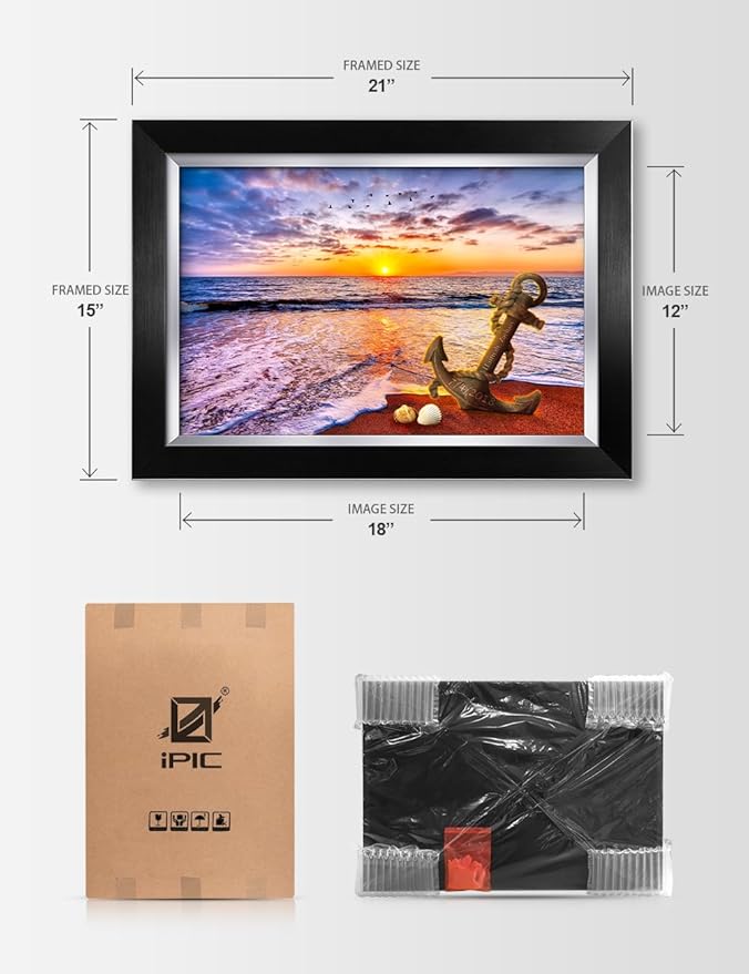 IPIC - "Anchored in Time Personalized Framed Wall Art, Custom Beach Sunset Canvas Print with Name and Date, A Personalized Gift for Couple, Wedding, or Anniversary, Coastal Home Decor