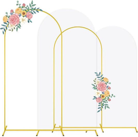 Arch Stand and Cover Set of 2 Metal Arch Backdrop Stand with White Arches Cover Spandex 7.2 and 6FT Wedding Arched Stands Backdrop for Birthday Bridal Baby Shower Celebration Party Decoration