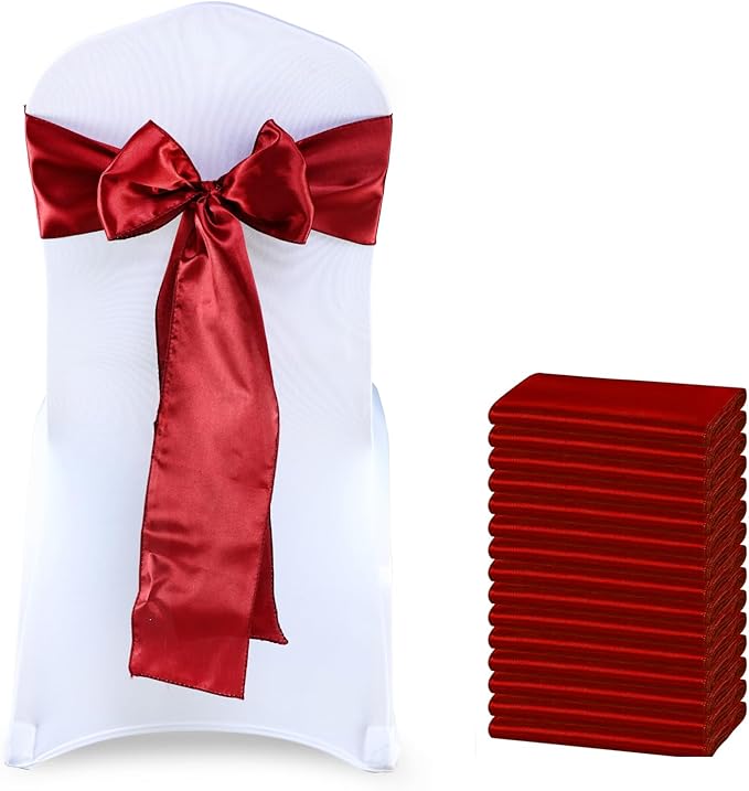 VDS Satin Chair Sashes Chair Cover Back Tie Sateen Bows Ribbon for Wedding Birthday Graduation Engagement Ceremony Event Party Banquet Venue Hotel All Dining Chair Decoration (40PC) (Apple Red)