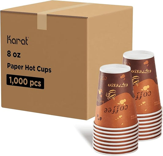 Karat 8oz Paper Hot Coffee Cups [1000 ct] Disposable, Leak-Resistant Double Poly-Lined Cups for Hot Beverages - Ideal for Cafes & Restaurants, 80mm (C-K508)