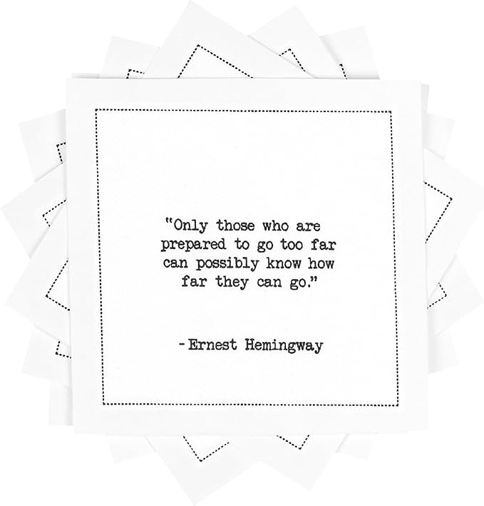 Five Star Hemingway Quotes | White Cotton Cocktail Napkins | 50 Luxury Disposable Beverage Napkins with Witty Bar Quotes | Drink Napkins for Parties, Bars, Weddings & Game Nights