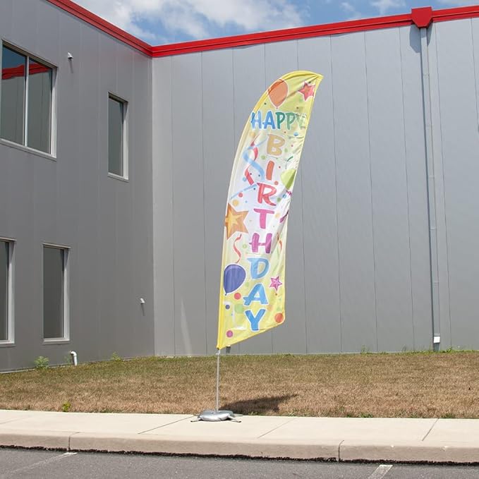 Vispronet Happy Birthday Feather Flag Kit – 13.5ft Pole Set, Cross Base, Weight Bag, and Pole Sleeve Bag – Great for Birthday Celebrations, Parties, Stores, and Venues – Printed in The USA…