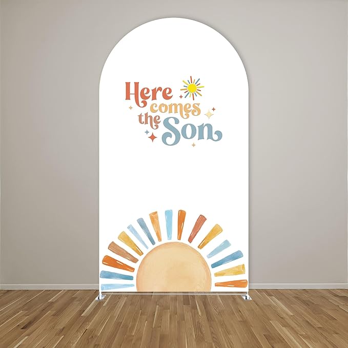 Here Comes The Son Arch Backdrop Cover First Trip Around The Sun Baby Shower Decorations Arch Spandex Cover Groovy Sunshine Birthday Party Fiesta (6.6x3.3ft Cover,29)