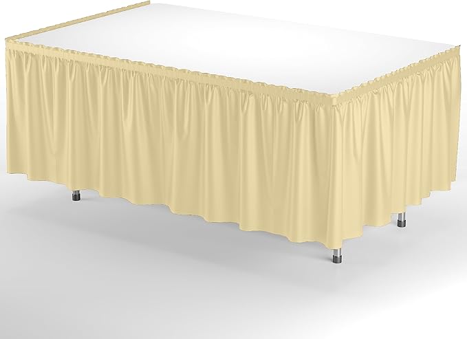Exquisite Ruffle Table Skirt Light Yellow 48 Pack 14 Ft Long Table Skirts for Rectangle Tables 6ft Plus or Round Tables Skirts with Adhesive Strip for Gender Reveal Decor & Happy Birthday Parties