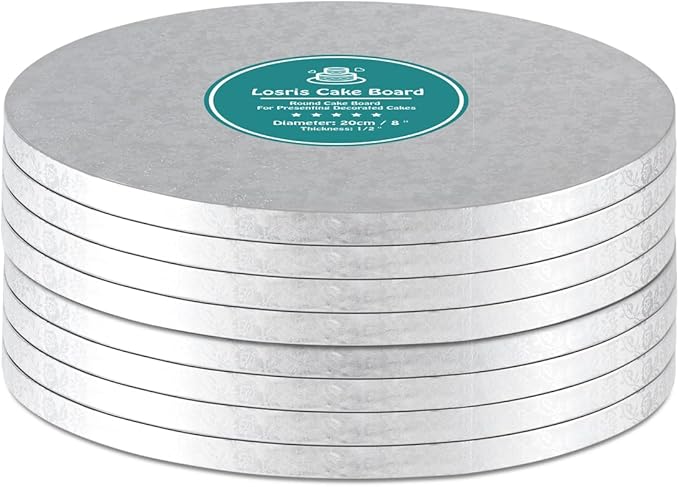 Silver Cake Drum Round 14 Inch Cake Boards with 1/2-Inch Thick Smooth Edges for Multi Tiered Birthday Wedding Party Cake Drums Board (8 PCS)
