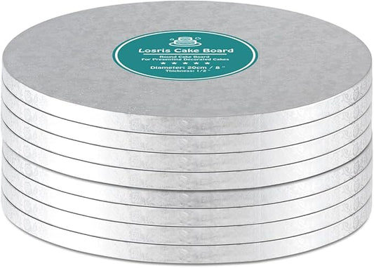 Silver Cake Drum Round 14 Inch Cake Boards with 1/2-Inch Thick Smooth Edges for Multi Tiered Birthday Wedding Party Cake Drums Board (8 PCS)