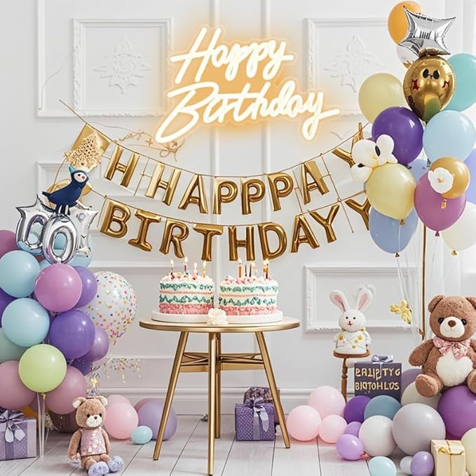 Happy Birthday Neon Sign for Party Backdrop Wall Decor LED Happy Birthday Light Up Sign Banner for Party Decorations LED Sign Teen Bedroom Reunion Decoration Gifts Photo Prop USB 21.7x13.8 Inch (warm white)