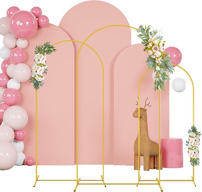 Arch Backdrop Stand Set of 3 with Covers 7.2FT 6.6FT 6FT Dusty Rose Arch Covers Stretchy Fabric Wedding Arched Frame and Spandex Arch Stand Cover Chiara Backdrop Cover for Balloon Party