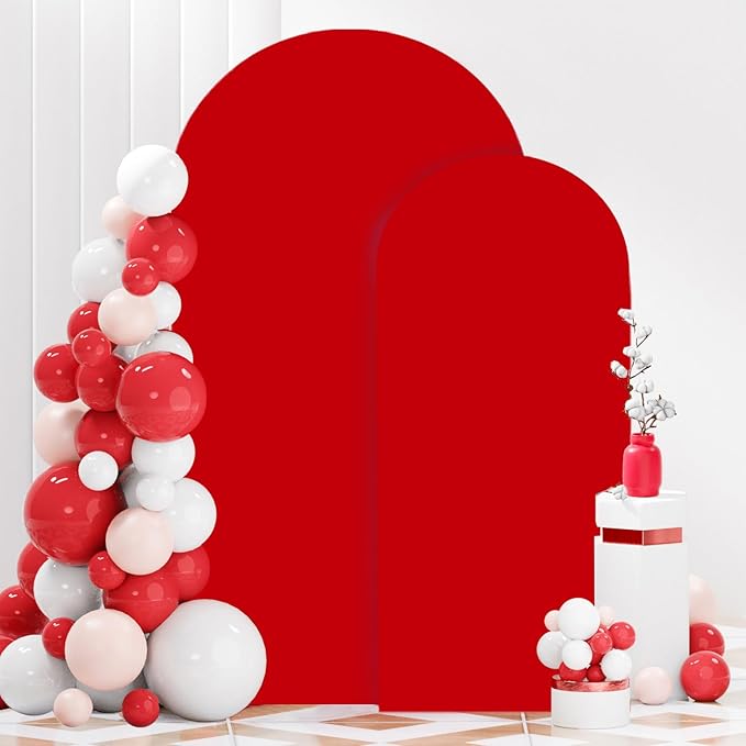 Wedding Arch Covers Set of 2 Red Arch Cover 6FT 7.2FT Spandex Arch Cover for Metal Frame Stand Balloon Arched Stand Cover Round Top Arch Covers for Wedding Birthday Party Decorations