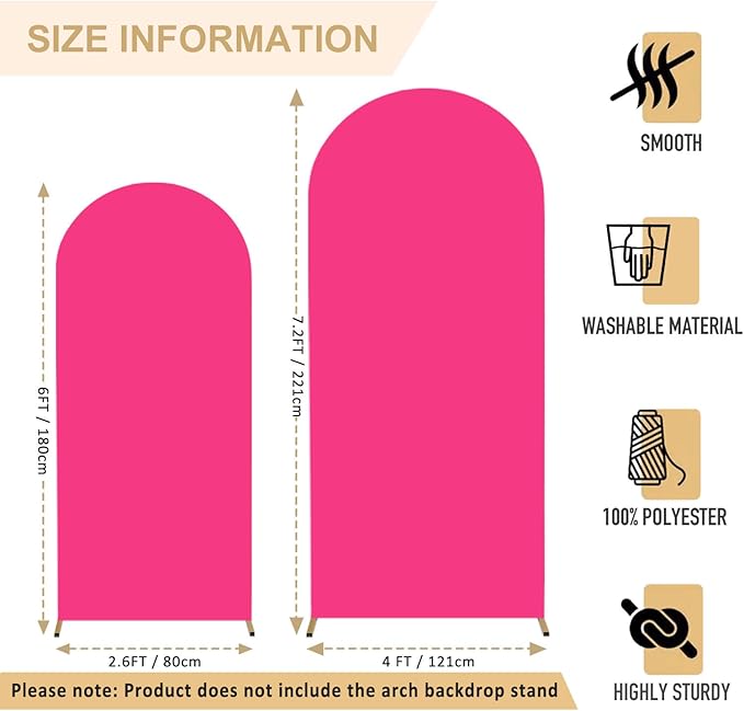 Set of 2 Wedding Arch Cover 6FT 7.2FT Hot Pink Arched Backdrop Cover Chiara Round Top Arch Covers Backdrop Fabric Spandex Fitted Arch Covers for Arches Stands for Wedding Baby Shower Decor