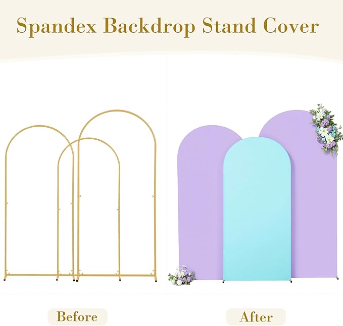 Blue and Purple Arch Cover 3 Set-7.2FT, 6.6FT, 6FT Arch Backdrop Cover Spandex Fitted 2- Color Fabric Stand Covers for Baby Shower Mermaid Theme Birthday Party Wedding Photo Background Decorations